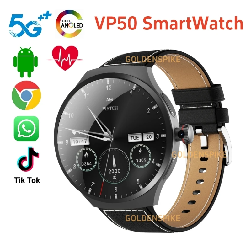 TOP VP50 Smartwatch Rotary Camera GPS WIFI Sim Card NFC Compass Global Calling Health monitoring 1.75inch Amoled 5G Smart Watch