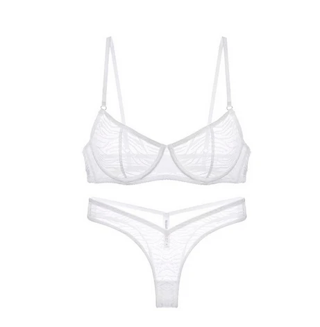 Ensemble soutien-gorge et culotte transparents sans éponge, lingerie en dentelle, anneau d'acier fin, slip confortable, sous-vêtements sexy, aviation