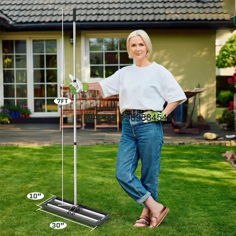 Wmwmnu Heavy Duty Stainless Steel Lawn Leveling Rake with Aluminum Rollers Yard Level Tool for Garden Course Farm Grass