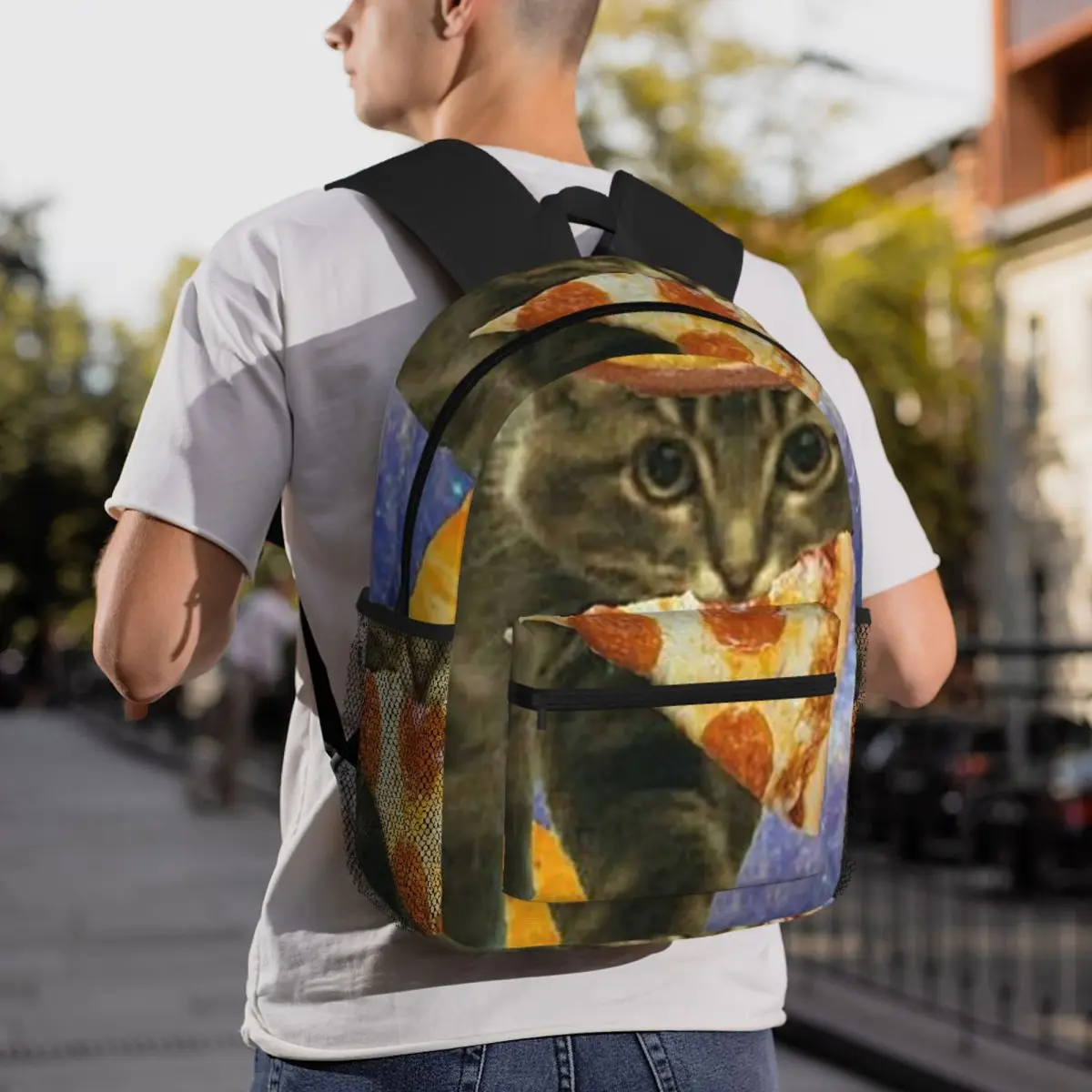 Space Pizza Cheetos Cat Backpack Student BookBag Children School Bag Laptop Shoulder Bags for Boys Girls