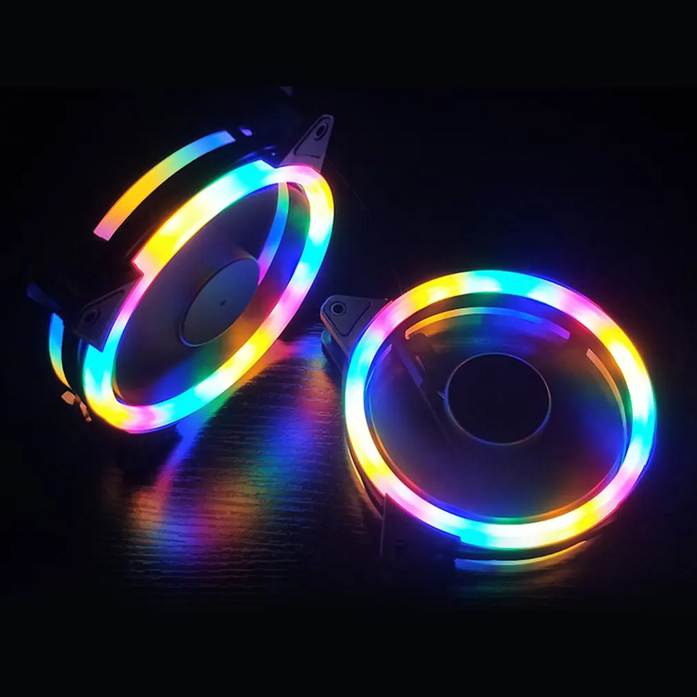12 センチメートルオーロラサイレントコールド RGB 冷却ファン両面照明コンピュータケースファン LED カラーライト