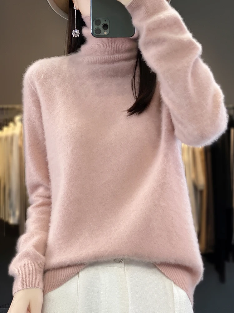 Damen Roll kragen pullover Langarm Kaschmir Pullover 100% Merinowolle Pullover Grund kleidung Herbst Winter Strickwaren Komfort Tops