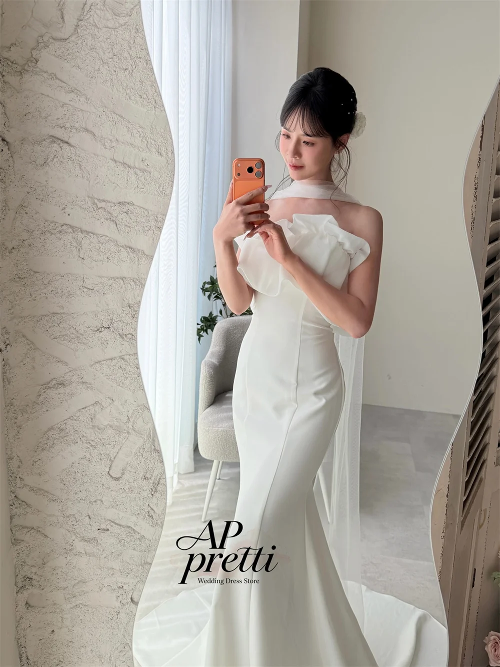 AP pretti Elegant Mermaid Trumpet Korea Wedding Dress Photo Shoot Strapless Floor-Length Pretty Bride Dress Customized ﻿
