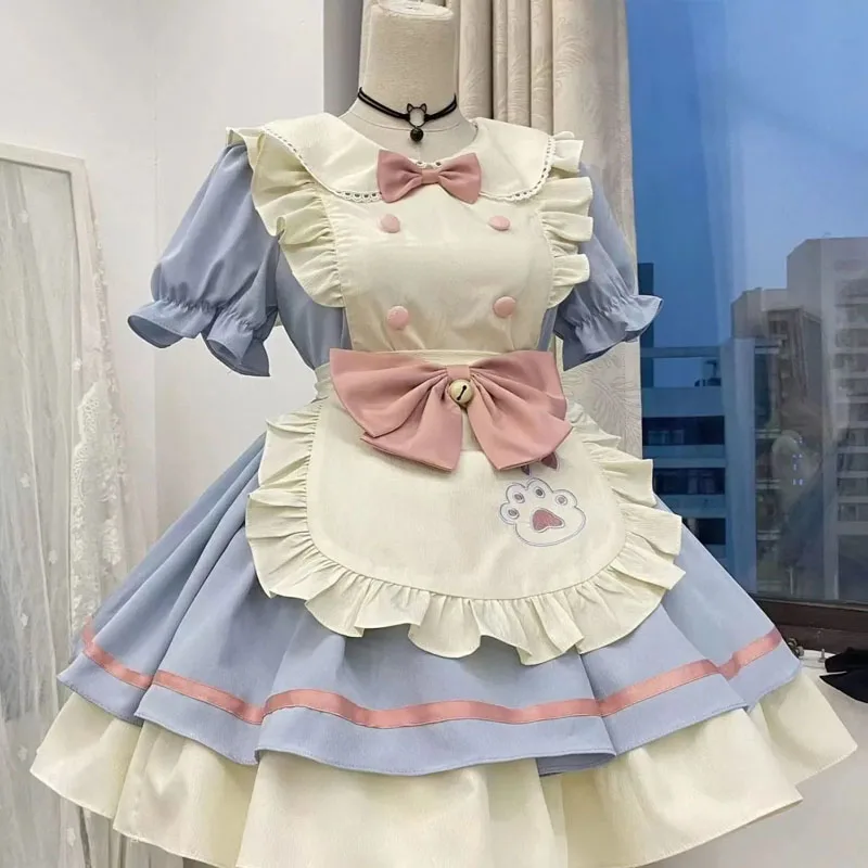 Anime Kawaii Maid Lolita Dress Sweet Japanese Soft Girls OP Dresses Bow Ruffle Loli Puffy Skirt COS Sissy Cross Dressing Cosplay