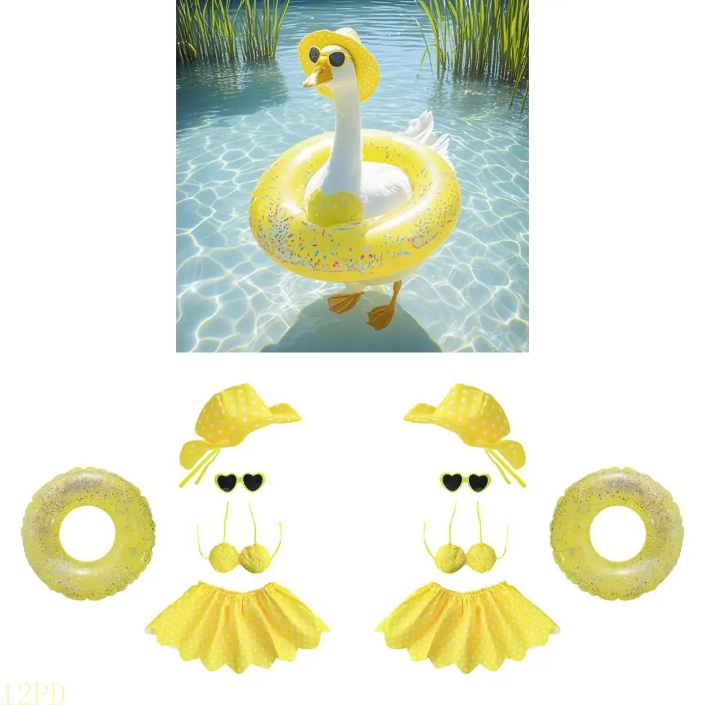 12PD Interchangeable Set of 5 Summer Costume Set For 17 Inch Lawn Geese Statues Yellow Sun Hat Outdoor Decors