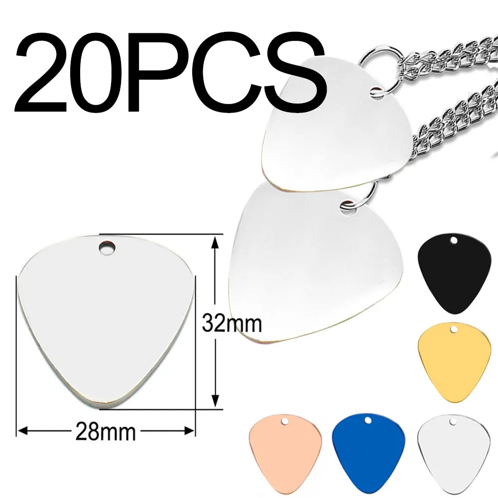 Wholesale 20PCS Stainless steel Blank Label Tags Water Drop-shaped Metal Guitar Pick Bracelet Charms Personalized Pendants Dog