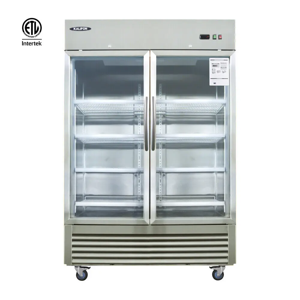 Reach-In Refrigerador Comercial para Porta de Vidro Duplo, Aço Inoxidável, 43 Cu.ft, Nova Oferta Res