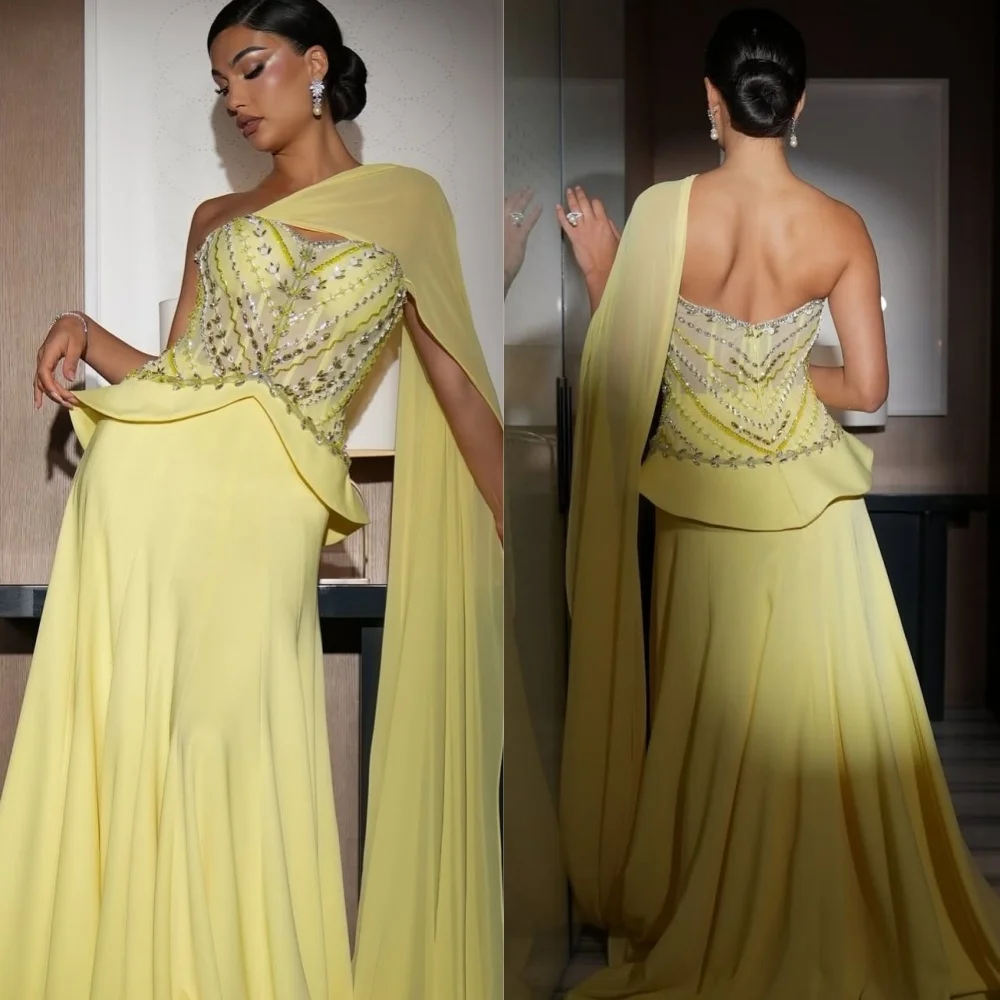 

Customized Intricate Matching Jersey Sequined Pleat A-line One-shoulder Long Dresses Bespoke Occasion Casual