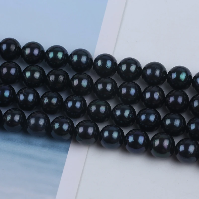 Wholesale 10-12mm Dyed Black Color Round Shape Freshwater Pearl Loose Strands