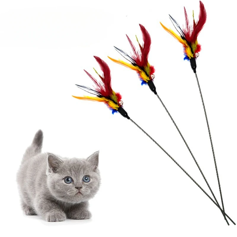 Cat toy with feather toy, colorful 50cm cat toys, colorful supplies interactive cat toy  hierba gatera bola de pared  pet