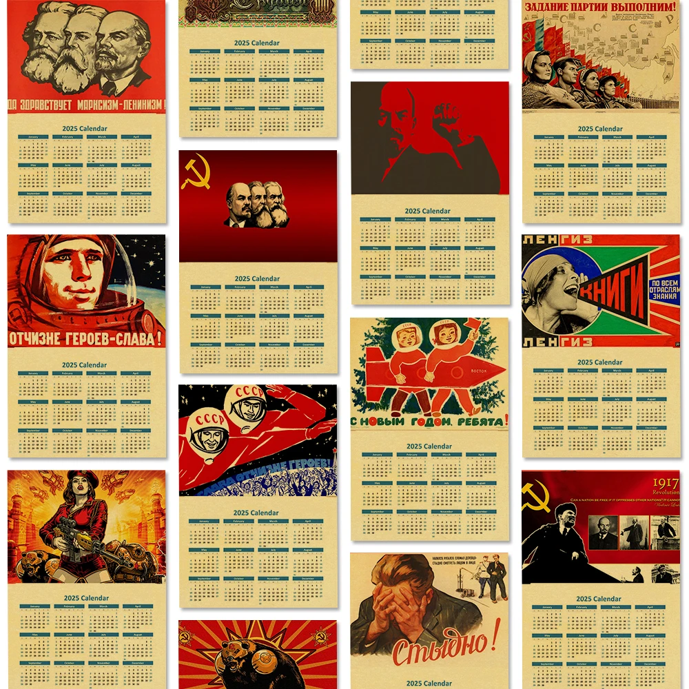 ヴィンテージクラフト紙ポスター,室内装飾,有名人,スタリン,マルクス,レニン,カレンダー,ソビエト,CCcp,ソビエト,芸術,壁画,2025