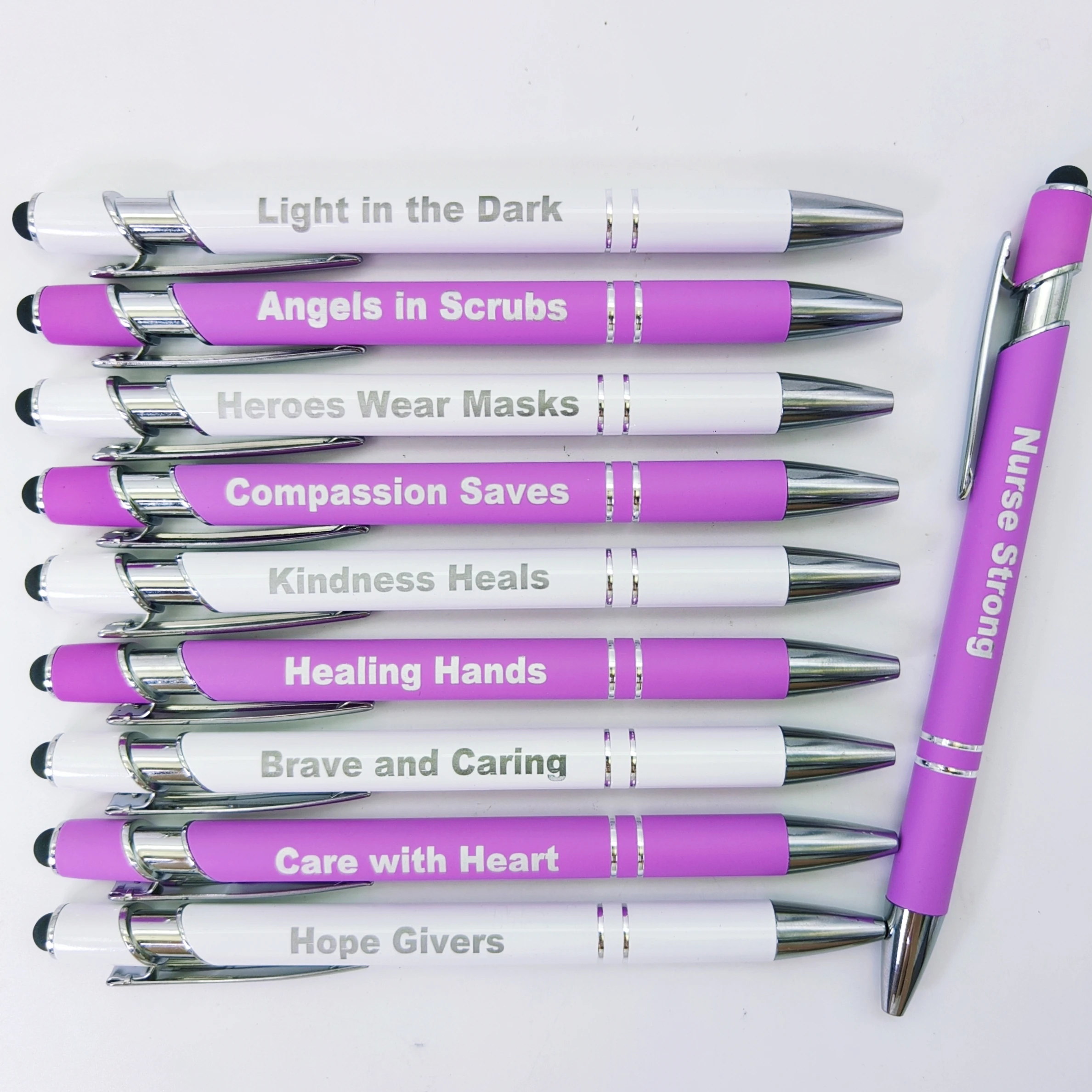 7pcs/11pcs medical writing phrase lettering ballpoint pen purple white nurse pen office gift pen