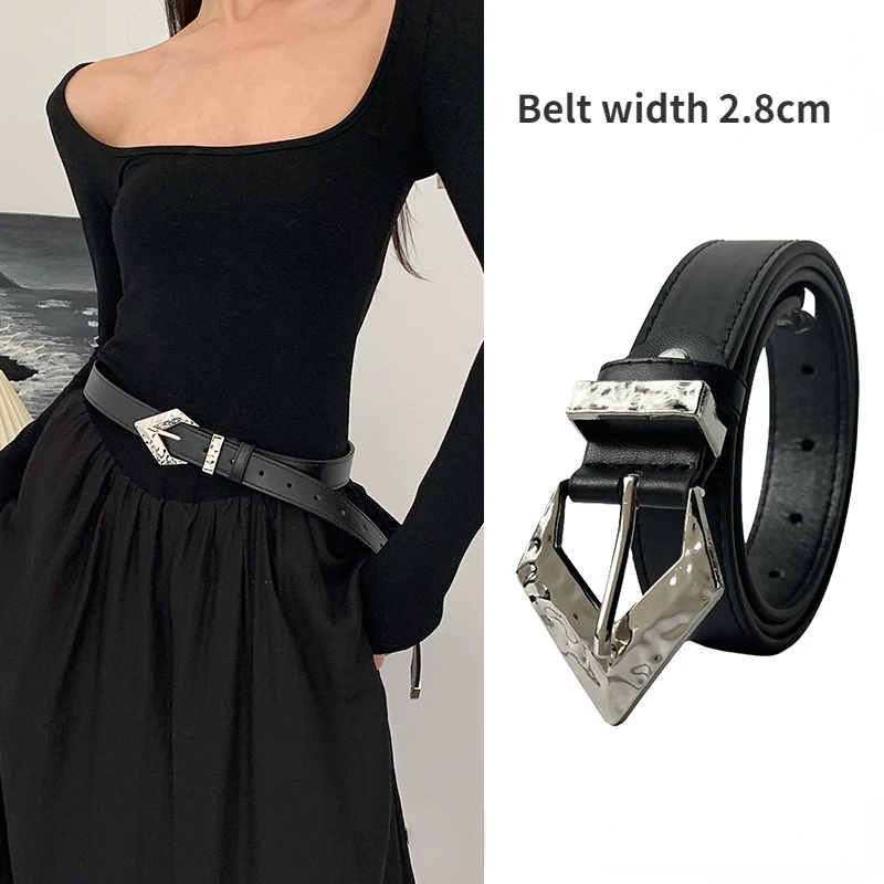 

Retro PU Metal Buckle Triangle Belt Korean Version of Simple and Versatile Fashion Punk Style Senior Trouser Belt for Women