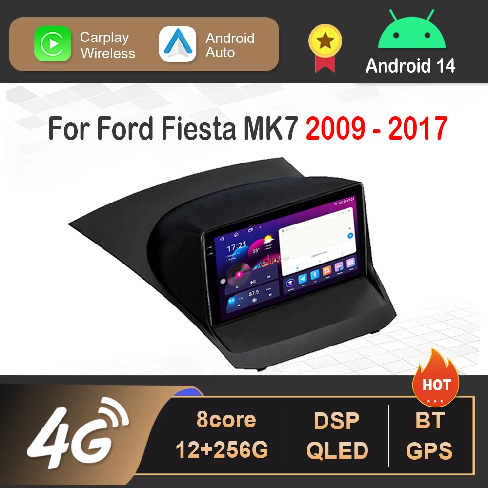 Android 14 Für Ford Fiesta MK7 2009 2010 2011 2012 - 2017 Auto Radio Player Wireless BT Stereo Head Unit Hinten kamera Keine 2din DVD