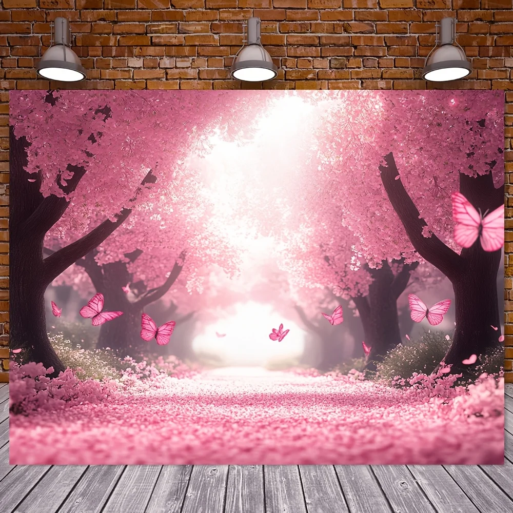 Cherry Blossom Tapestry Polyester Wall Hanging Pink Trees Butterflies Living Room  wall tapestry aesthetic room decor