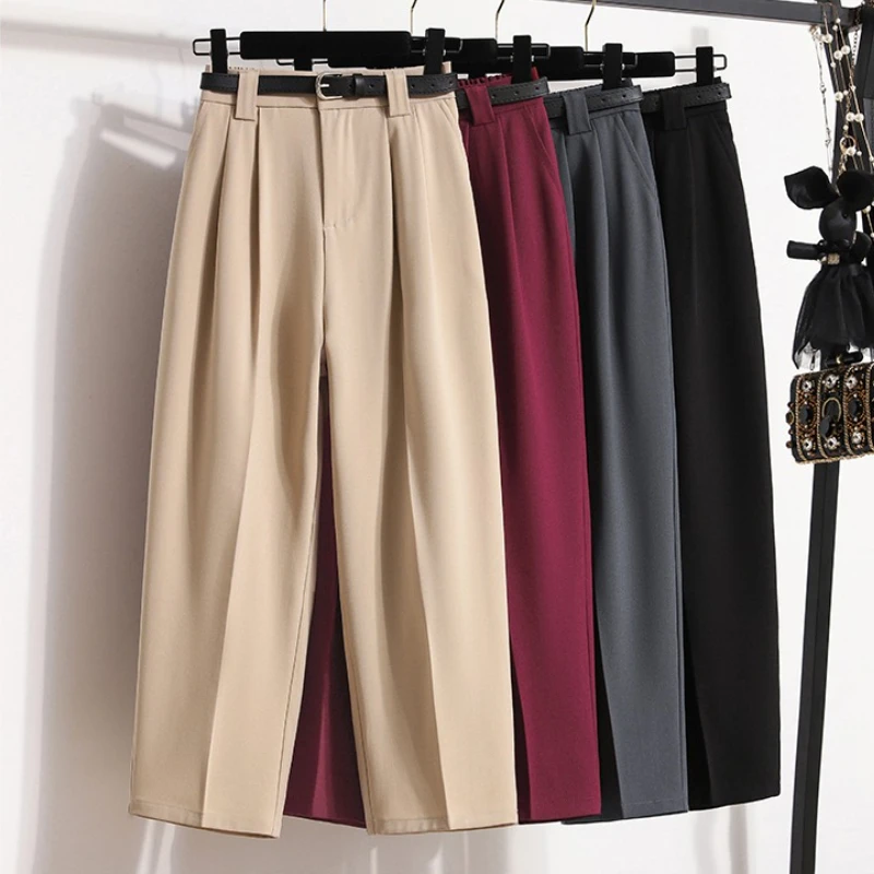 حجم كبير السراويل للنساء 2025 الوافدين الجدد عالية الخصر مستقيم دعوى السراويل النساء الكورية نمط عادية المتضخم بنطلون