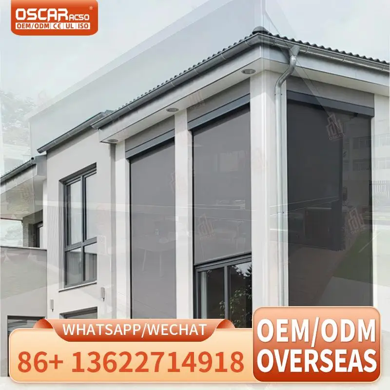 Premium Contemporary Aluminium Motorised Remote Operated Windbreak Villa Patio Zip Track Exterior European Roller Shade Rolling