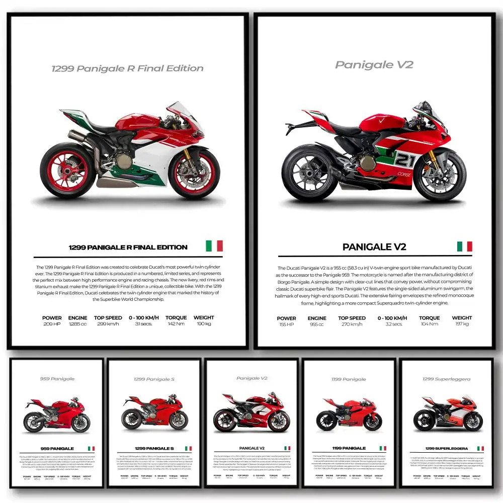 Motorcycle Cool Design HD Linen Canvas Poster Wall Art Prints for Living Room Bedroom Office Home D_DuCaTiS-ES Decoration Gift