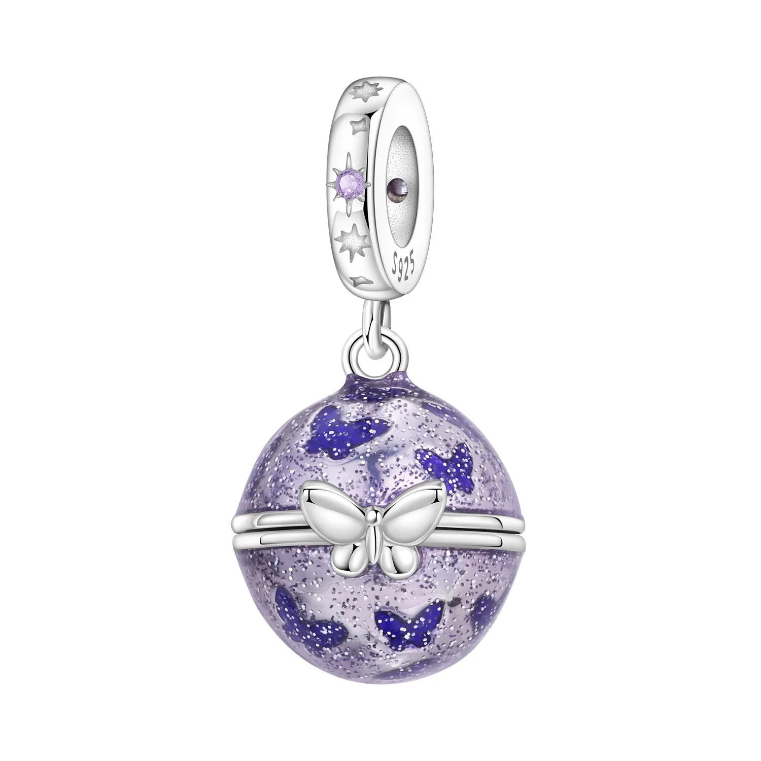 Orstarry 925 Sterling Silver Purple Butterfly Love Planet Beads Original Pendants Bracelet Charm Jewelry Party DIY Trendy Gifts