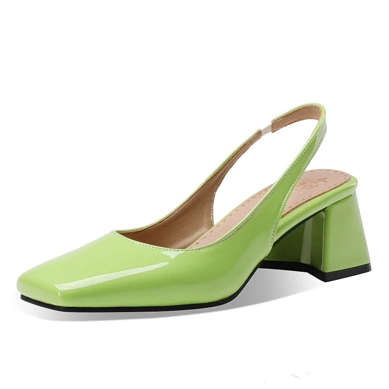 Image of Mittlere Absätze Pumps Schuh Frau Elegante Sandalen Schwarz Nude Grün Rosa Karree Slingback Party Büro Hochzeit Kleid Schuhe Weiblich