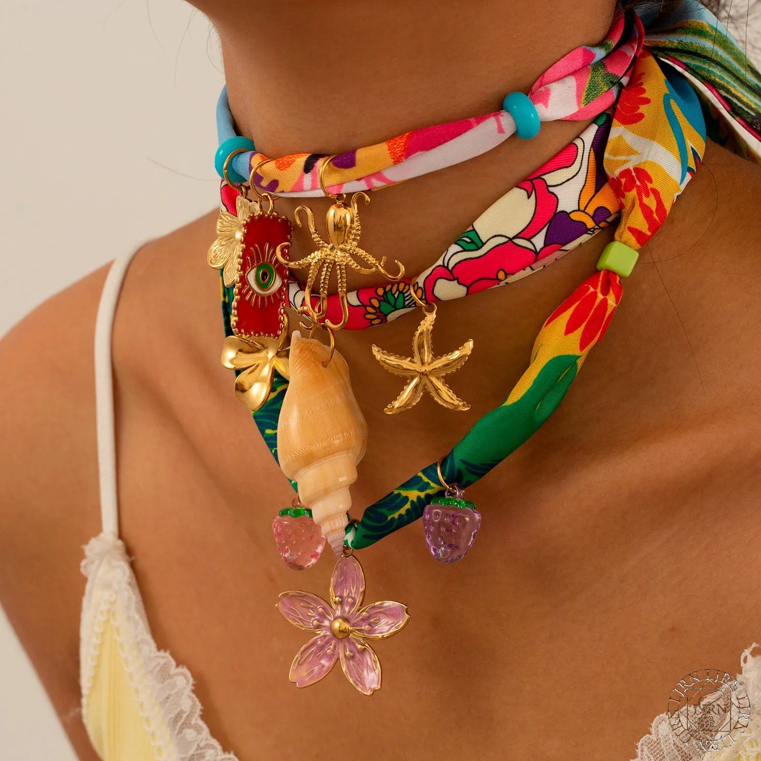 

2025 New Stainless Steel Fish Necklace Enamel Pendant Silk Scarf Handmade Choker Accessories Women Jewelry Gift