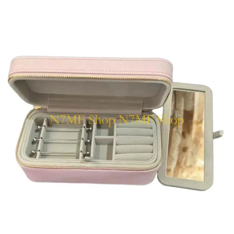 صندوق تخزين المجوهرات الوردي المحمول N7MF حامل مجوهرات وردي متطور مع مقصورات متعددة وجزء داخلي من القماش اللطيف #4