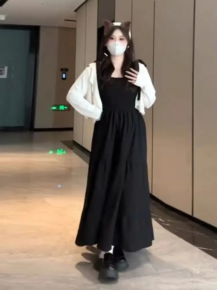 plus Size Hepburn Style Set with Open Cardigan Women's Fashion Autumn Summer Slimming Vintage Little Black Dress Ensemble image 3