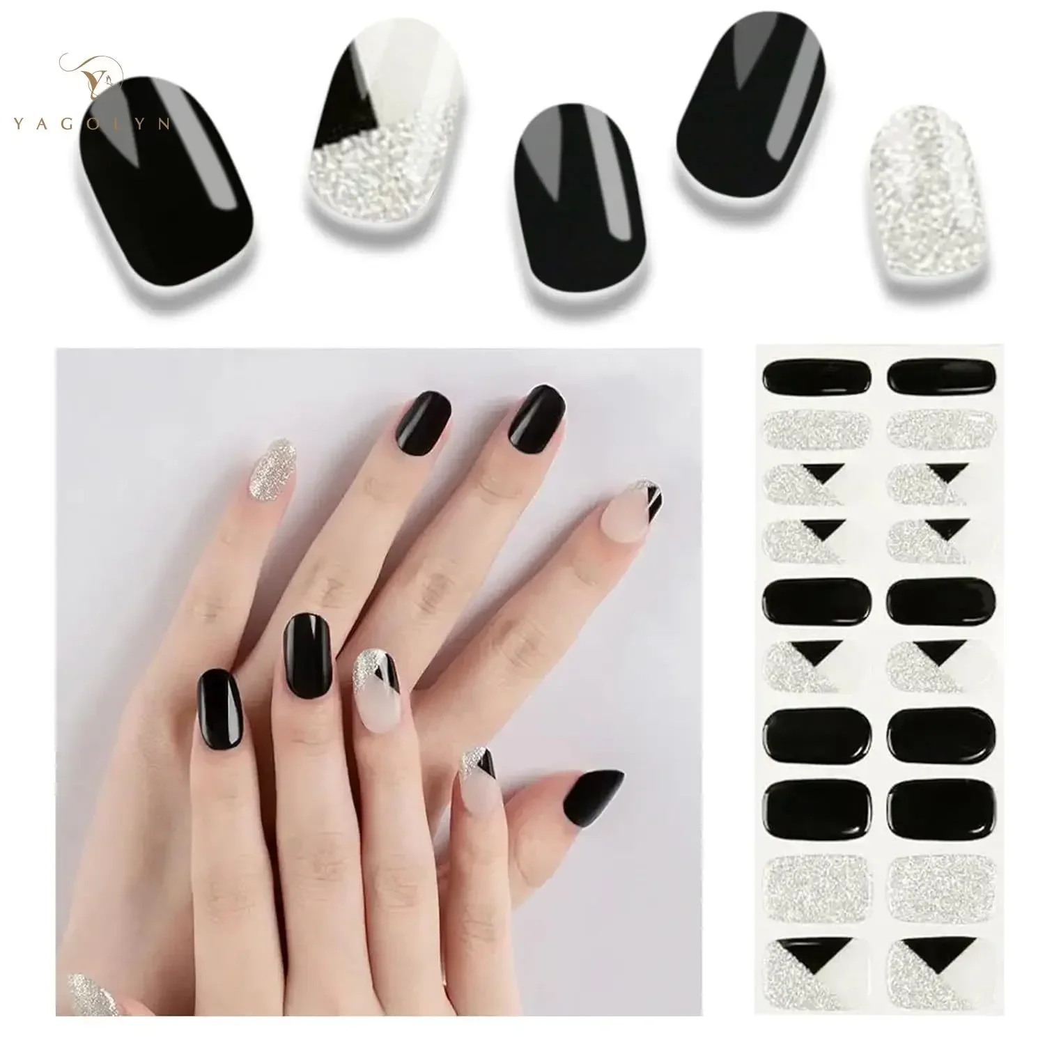 20/22 Strips Semi Cured Gel Nail Stickers Set for UV Lamp Full Cover Solid color Manicure DIY Women Fashion Gel Nail Patch