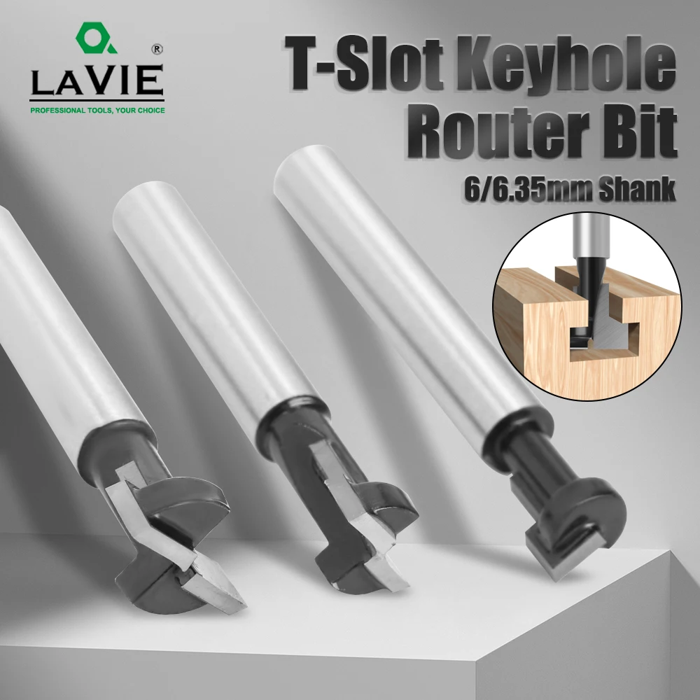 LAVIE 6mm 1/4 Shank Black Keyhole Bit Set T-Slot Cutter Router Bit Woodworking Milling Cutter For Wood Tools Face Mill End Mill