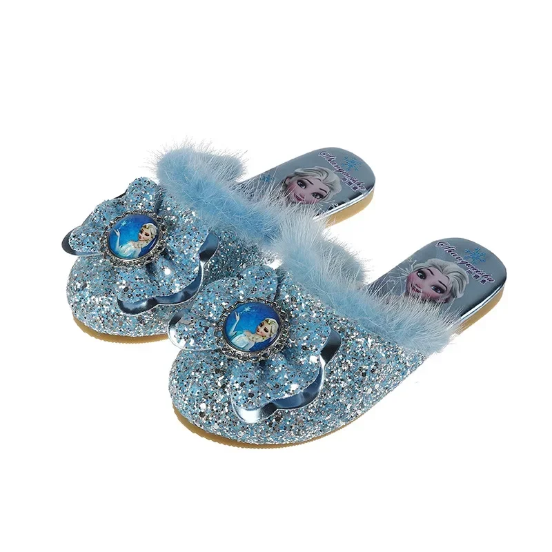 Disney Meisjes Harige Slippers Herfst En Lente Nieuwe Frozen Elsa Prinses Slippers Baby Baotou Vrijetijdsschoenen Voor Kinderen