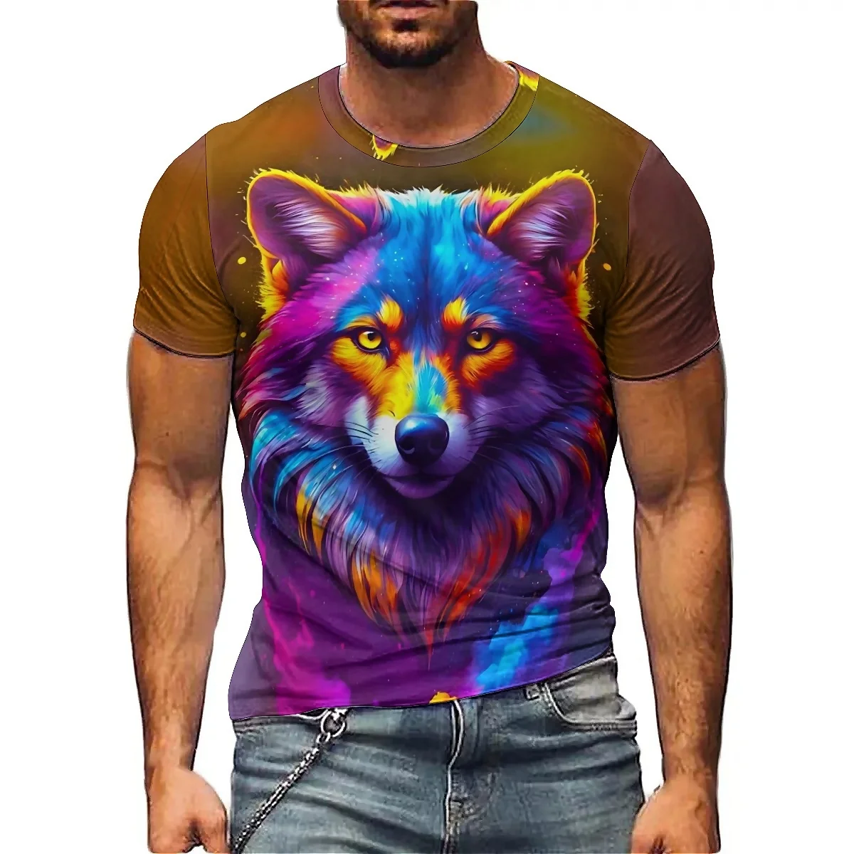 Fashionable Art Men's 3D Printed Short-sleeved T-shirts, Lightweight and Breathable Polyester Fabric