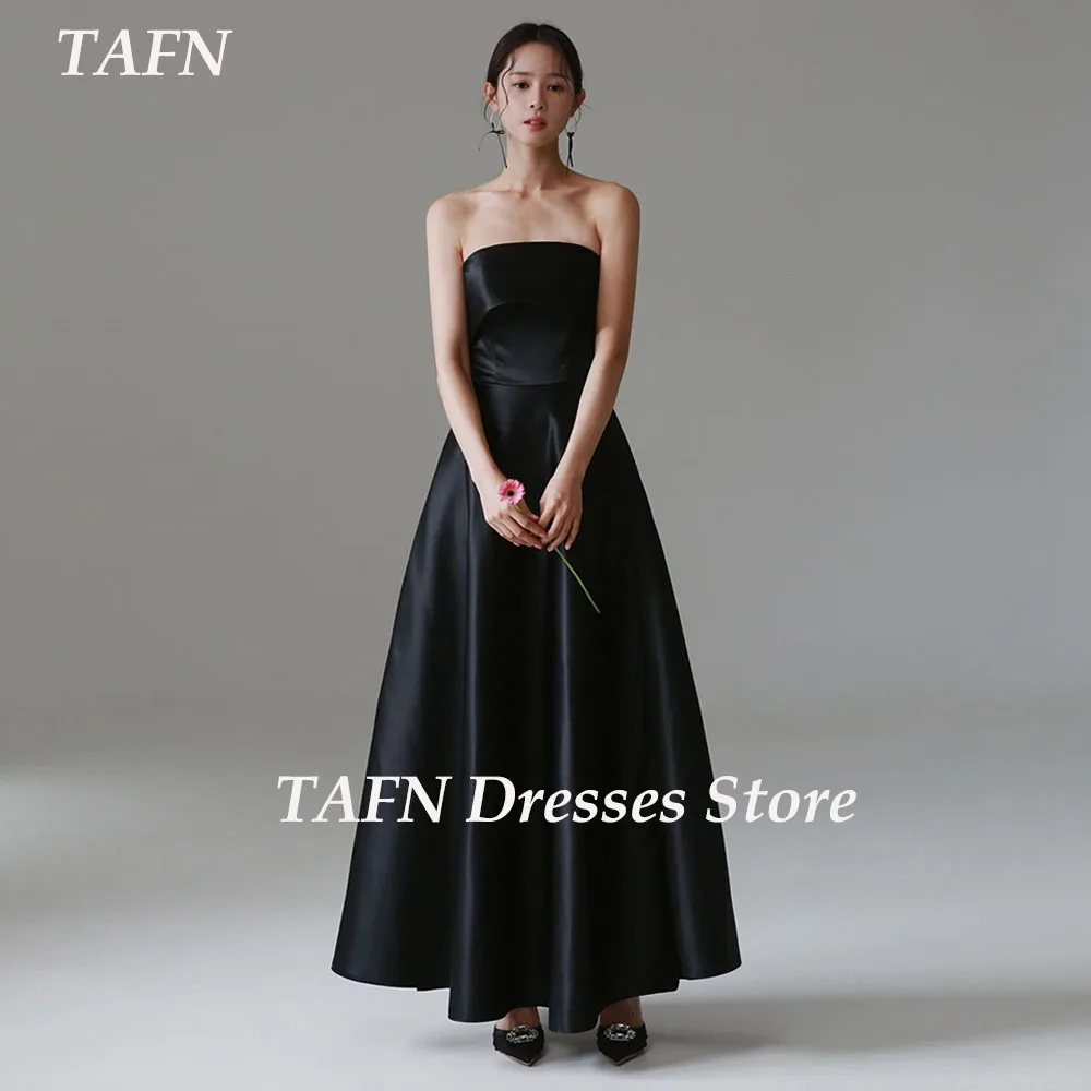 

TAFN Black Elegant Wedding Party Dresses Sleeveless A-line Draped Korea Shooting Dresses Satin Evening Dresses Custom Made