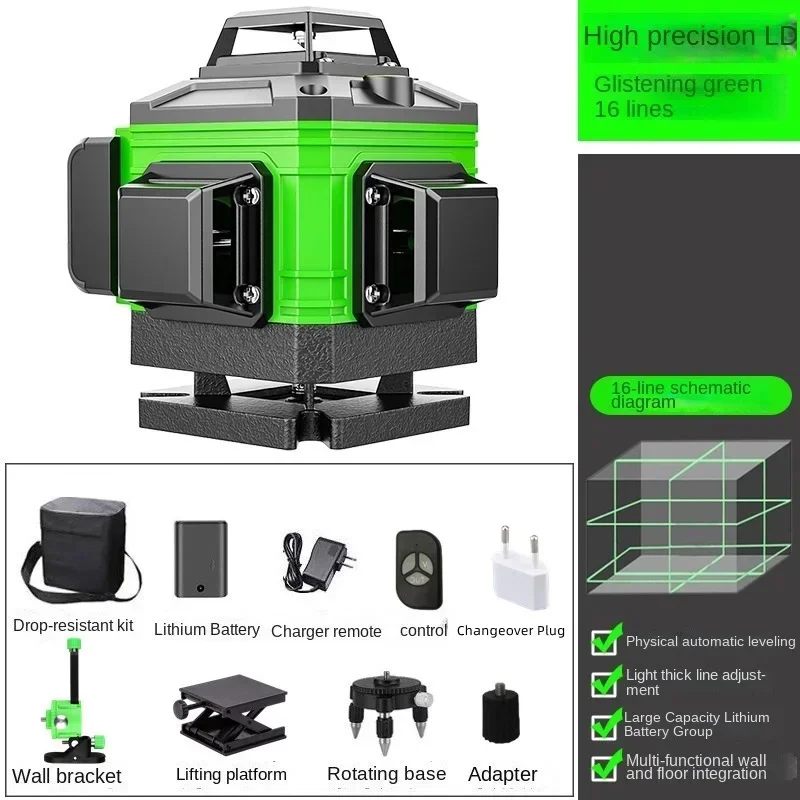 Imagem -06 - Níveis de Laser 4d 12 16 Níveis de Lazer de Linha Autonivelante 360 ° Cruz Vertical Horizontal Feixes de Laser Azuis Verdes Super Poderosos