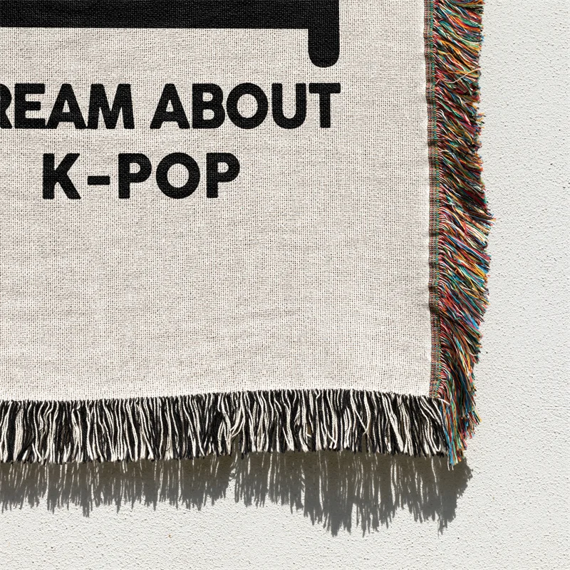Gaslight Gatekeep Girlboss Eat Sleep K-pop Repeat Things I Do Korean Lover Jacquard Fringed Woven Throw Blanket with Tassel