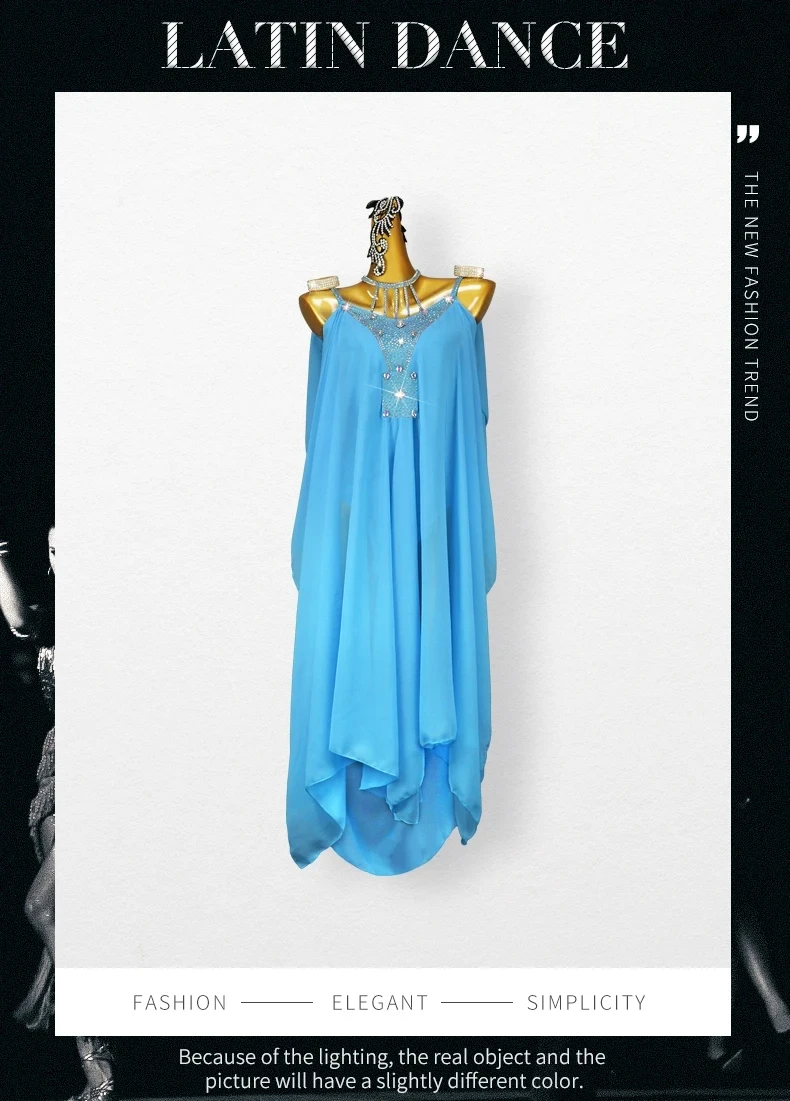 Lateinamerikanisches Tanzkleid, Wettbewerbskleidung, langes Kleid, Damenoutfit, Damen-Ballkleid, Tanzbekleidung für Partys, Mädchen, Sport, sexy Abendkleidung. – Detail 2