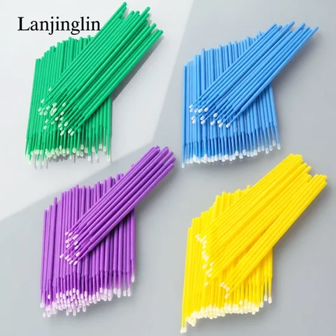 Micro Brush Cotton Swab 100/200pcs Eyelash Cleaning Brush Lash Extension Micro Cotton Swab Eyelashes Microbrush Beauty Makeup Clean Remover Tools
