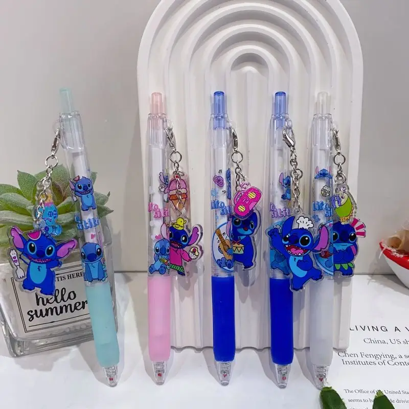 6-36pcs Cartoon Disney Stitch Pendant Press Gel Pen Student Writing Pen 0.5mm Black Gel Pen Stationery Wholesale
