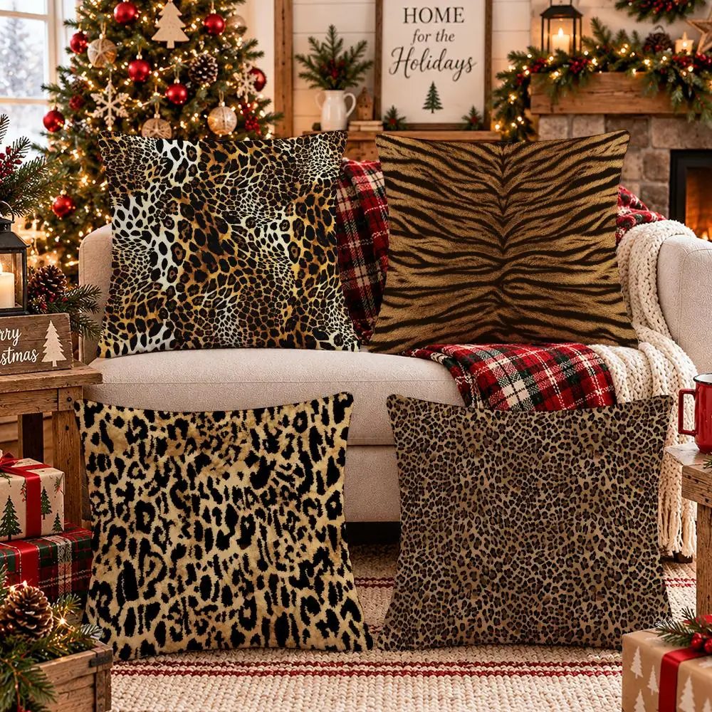 Golden Safari Motifs Cushion Cover 1/4PCS Short Plush Pillow Cover Set Soft Decorative Cushion Case for Sofa Bed Home Decor