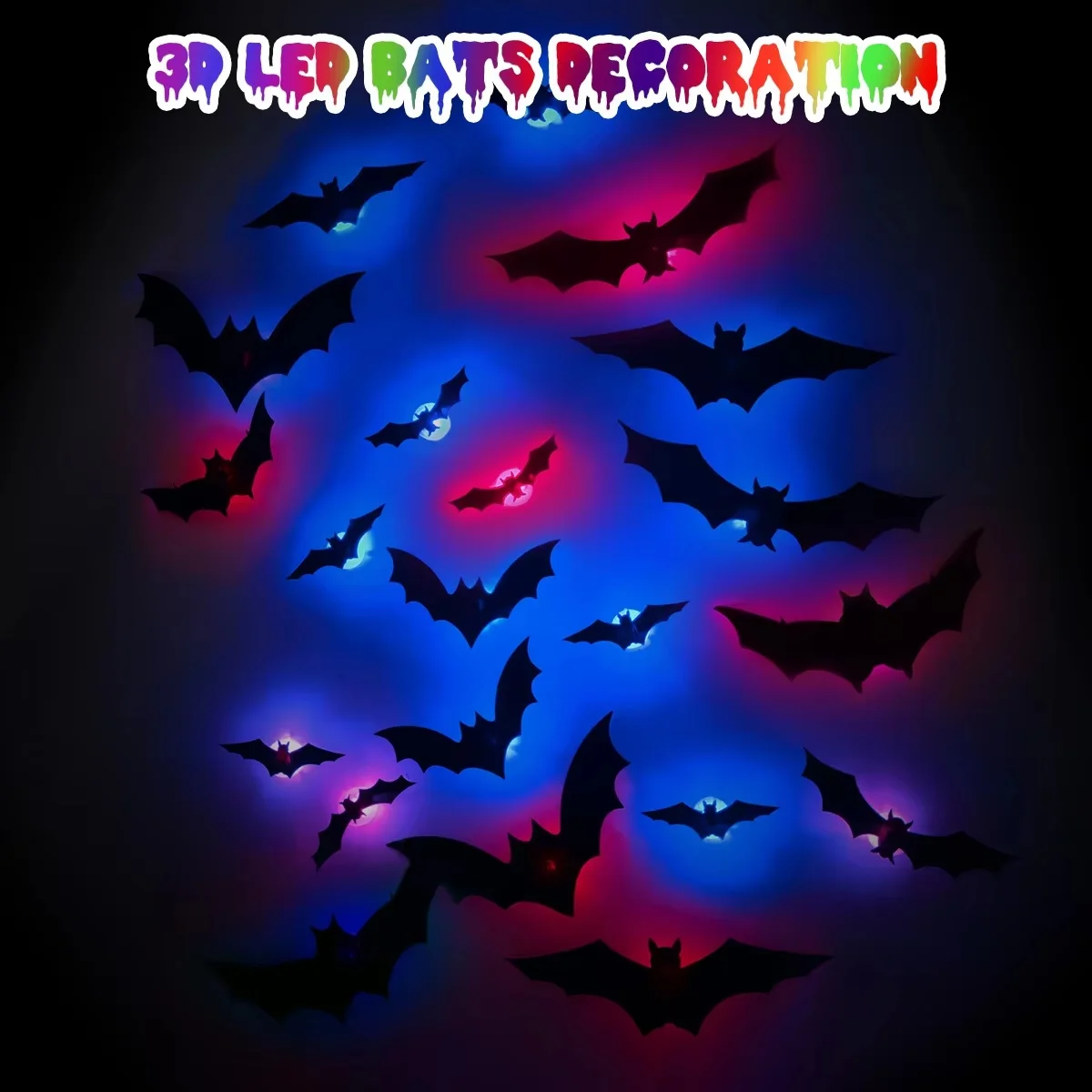 12pcs Halloween Led Bat Wall Stickers Pet Luminous Wall Decals For Garage Party Window Room Wall Decor Glow Toy Halloween Led