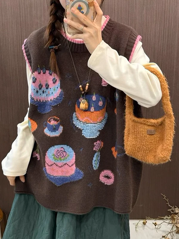 

Women's Knitted Vest Embroidered Floral Pattern Autumn Winter Outerwear Color Blo Cake Sle Faionable Commute Sle Vest