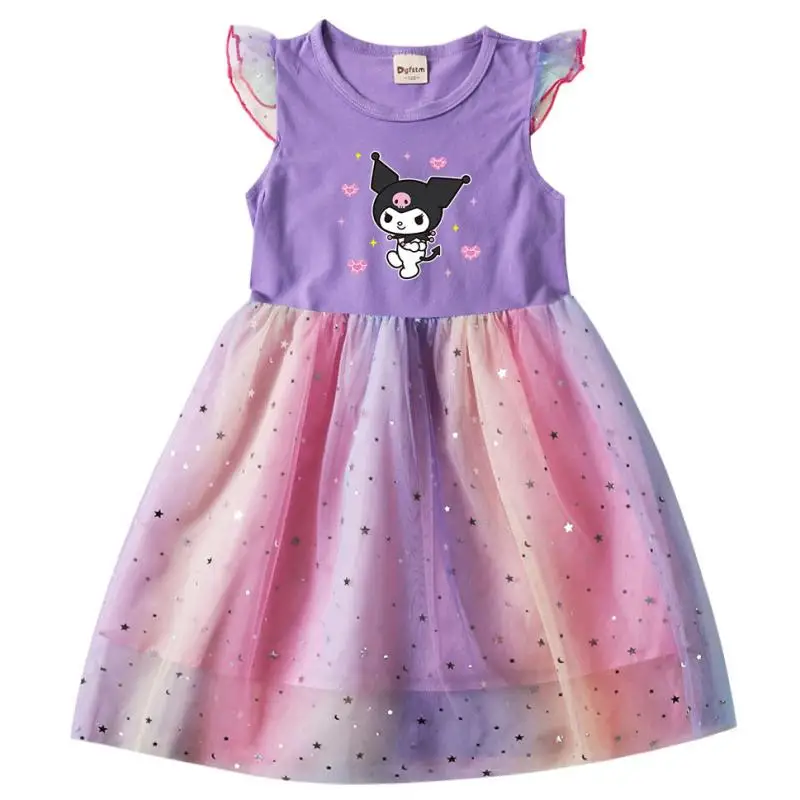 Hello Kittys Kids Dress Sanrios My Melody Kuromi Girls Princess Skirt Sweet Mesh Dress Cinnamoroll Cute Veil Dress Child Clothes