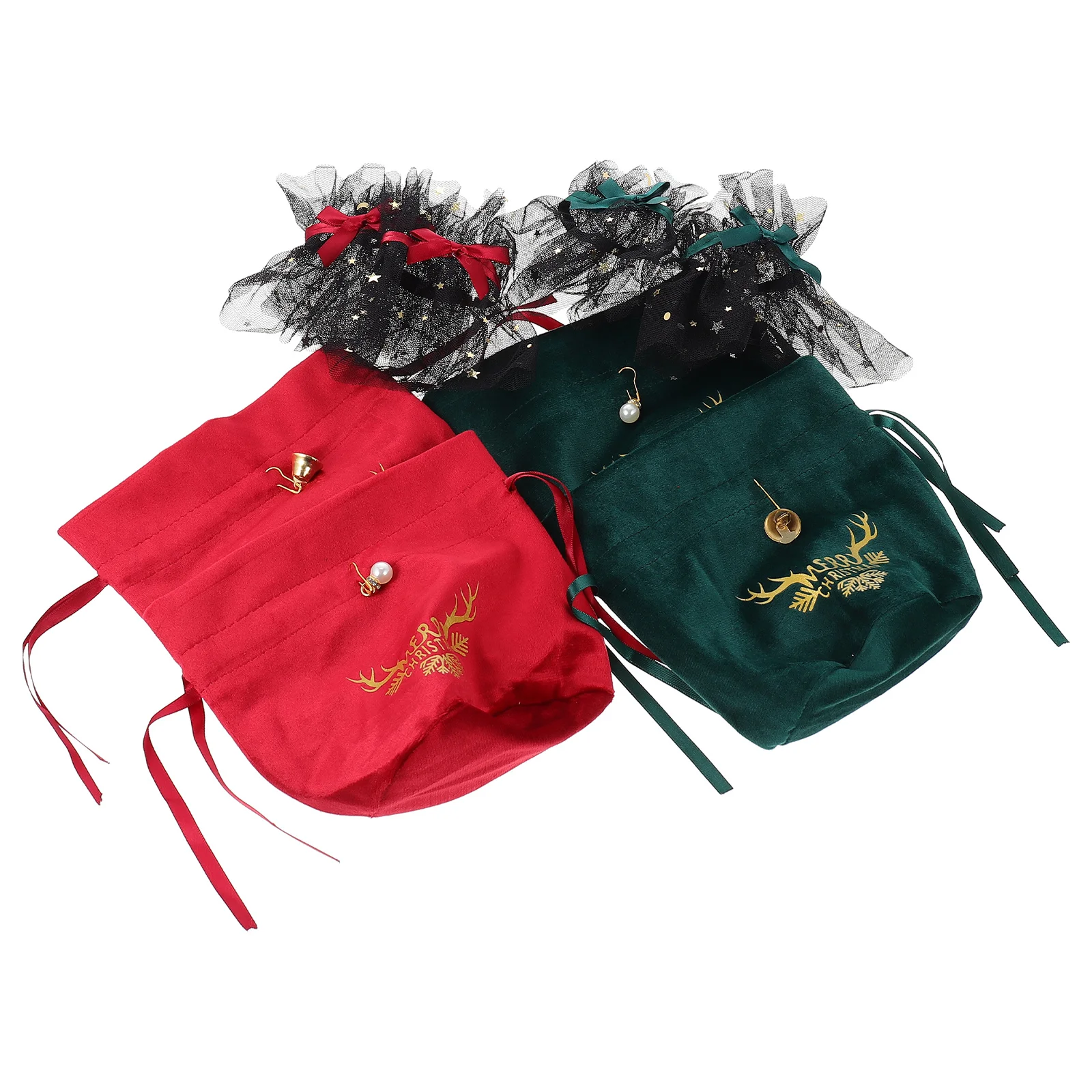 

4Pcs Christmas Silk Drawstring Bags Lovely Xmas Gift Packaging Bags for Apples Candy Snack Storage Christmas Supplies