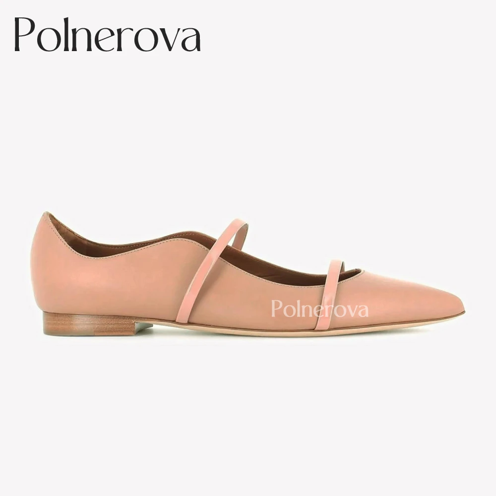 Pointed Toe Flats Color Block Leather Flat Shoes Designer Concise Style Shoes for Women Double Strap Classic Comfortable Flats