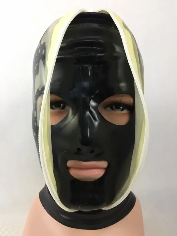 Nue Latex Rubber Hood Durchsichtig&Schwarz Zipper  Cosplay Gummi Masquerade ball S-XXL