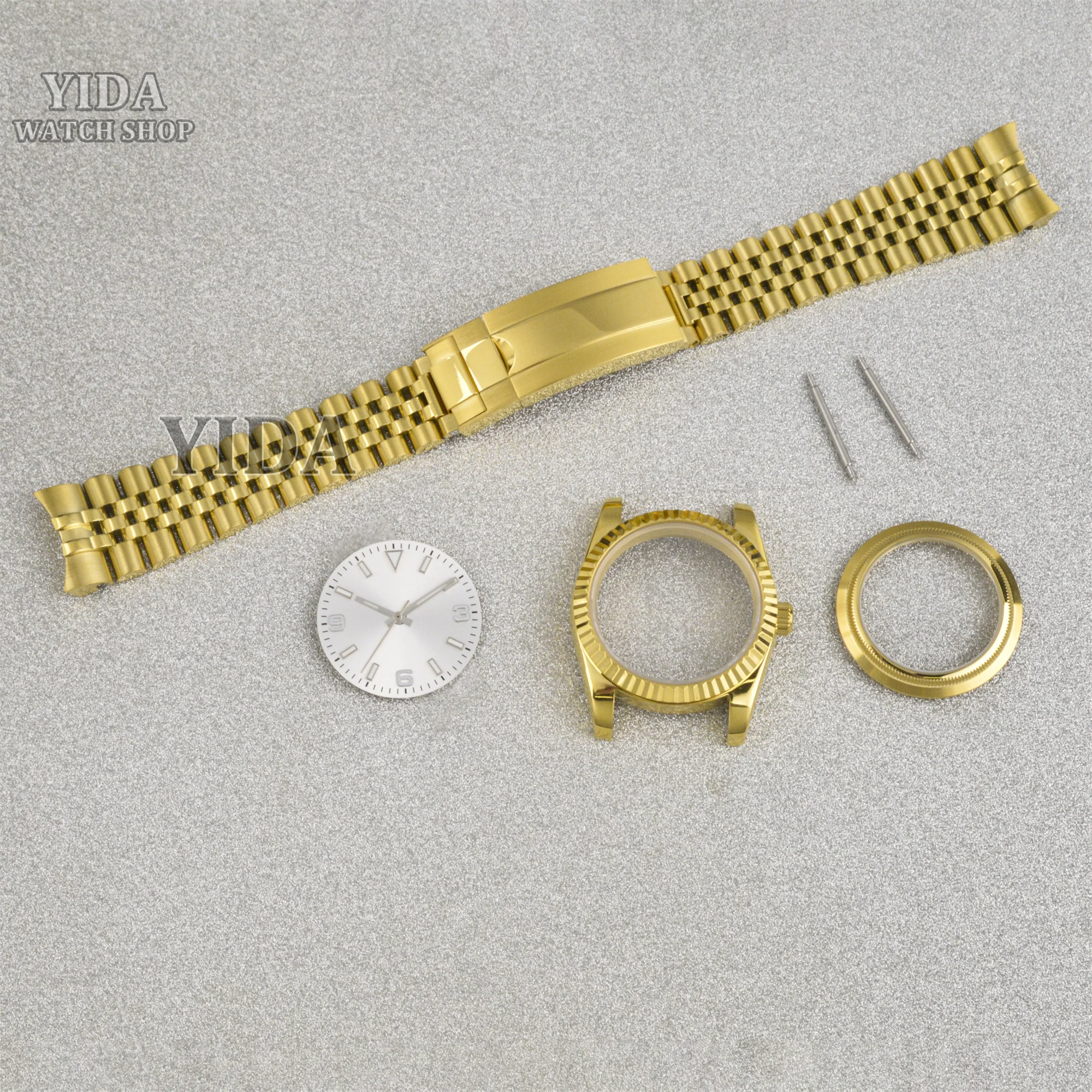 36/39MM NH35 Gold Watch Case Dial Parts Stainless Steel Strap Glass Back Sapphire Crystal For NH36 Movement Datejust Waterproof