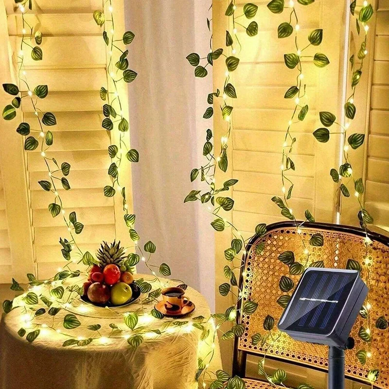 

10m Solar Ivy String Lights LED Outdoor fence Artificial Vine Christmas Garland Plant Lamp Maple Leaf Green Rattan Fairy String