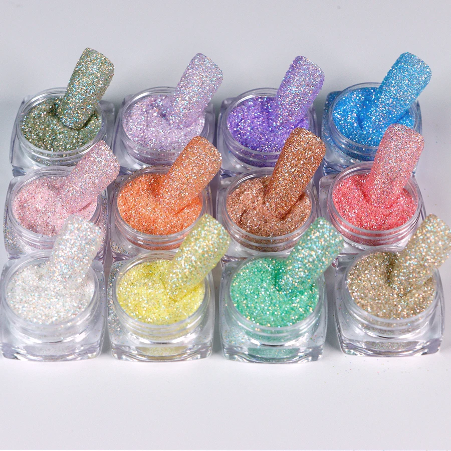 12 boîtes/ensemble noël Nail Art paillettes poudre réfléchissante couleur bonbon Chrome Pigment poussière bricolage irisé sucre manucure poudre # &