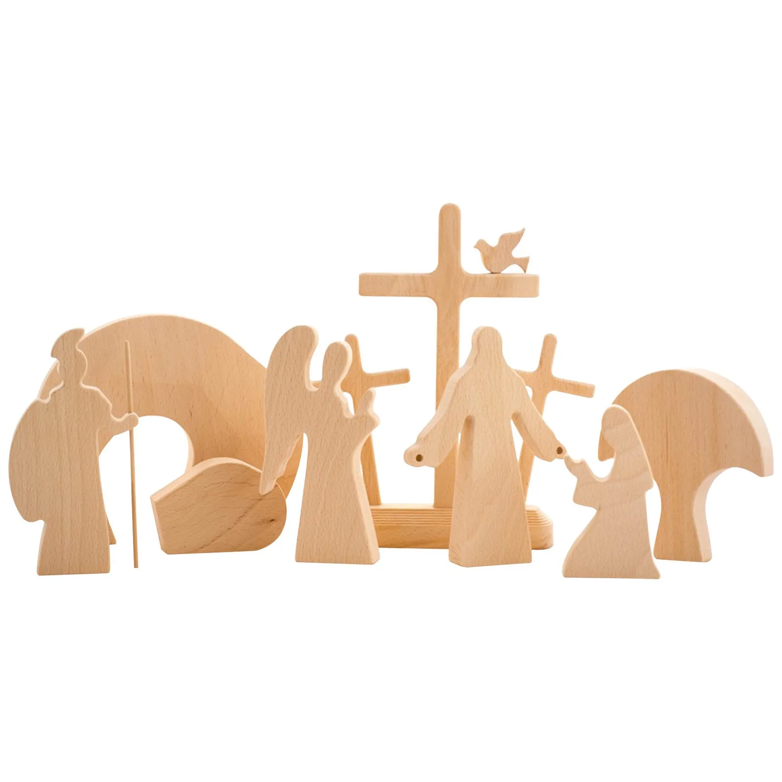 Easter Jesus Resurrection Scene Wood Cross Decoration Ornaments Set For Home Easter Decorations For Home, Easter Table Decor