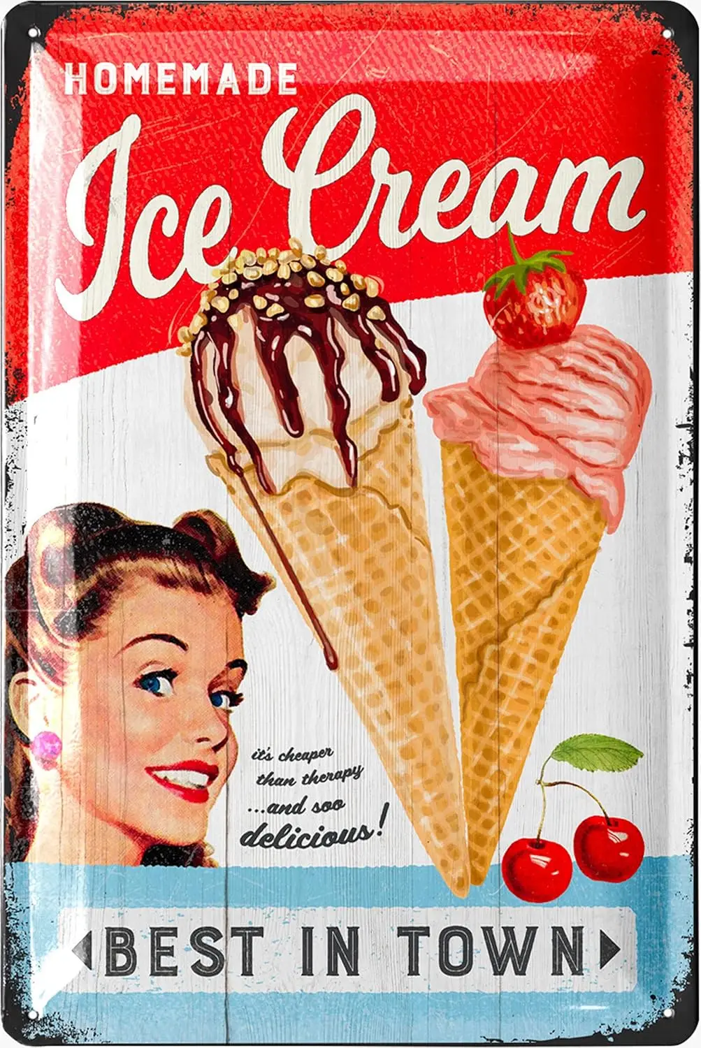 Vintage Tin Sign Retro Diner Decor ICE CREAM, Metal Kitchen Signs Wall Decor, Vintage Ice Cream Sign, 50s Diner Decor, Vintag