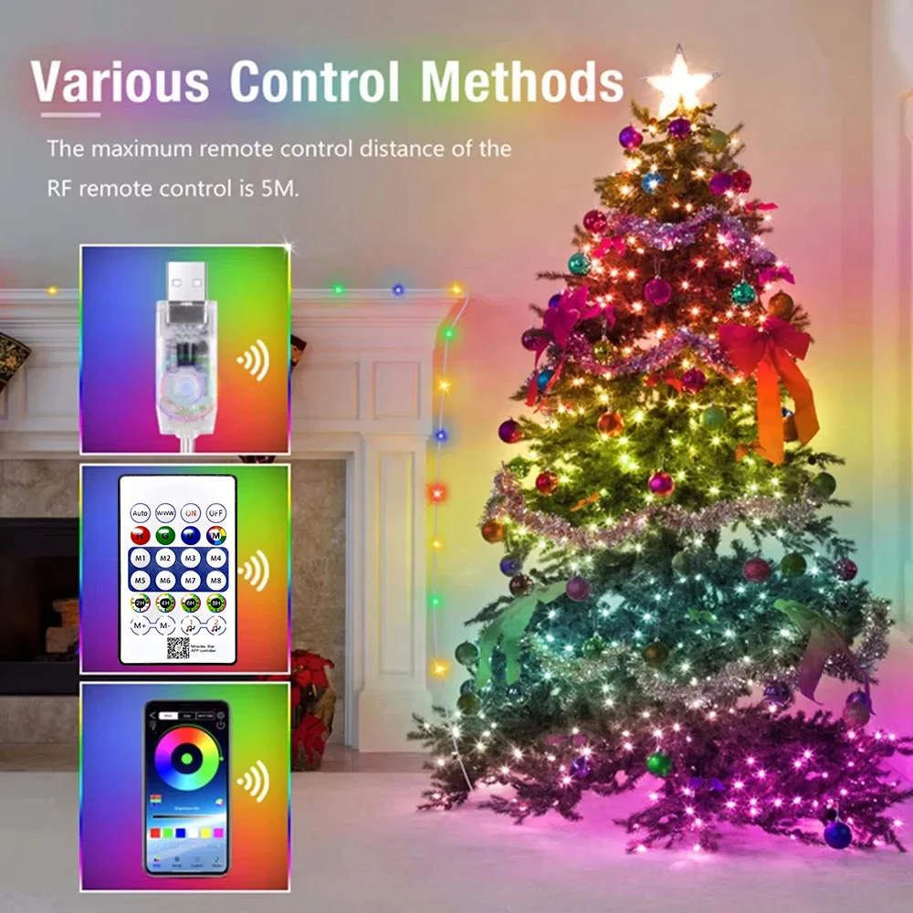 String LED Bluetooth Fairy Lights Dreamcolor RGBIC DIY Party lampki choinkowe dekoracje ślubne Garland lampa USB 15M/10M/5M/2M